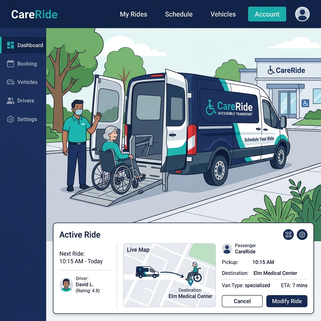 Specialized Accessible Transport Van with Ramp Extended Mockup