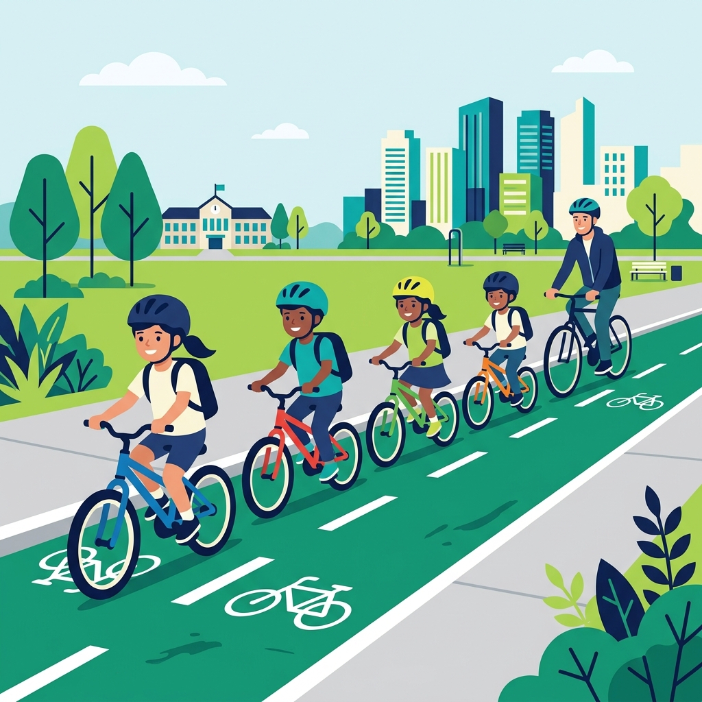 School Bici Ruta Segura Convoys Illustration